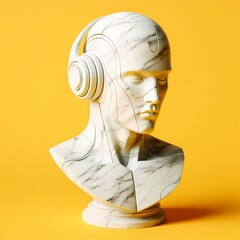 3d robot statue on yellow background 
