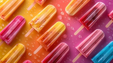 Colorful Assorted Ice Pops with Water Droplets
