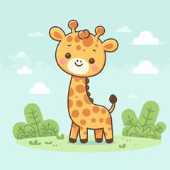 vector style illustration cute little giraffe