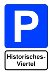 Illustration eines blauen Parkplatzschildes mit der Aufschrift 