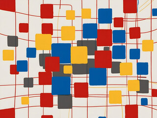 abstract background with colorful geometric. This image showcases a geometric abstract artwork with bold primary colors arranged in a balanced composition