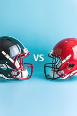 Two football helmets, one red and one black, are shown side by side