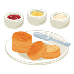 皿に盛られたスコーンとジャムセット