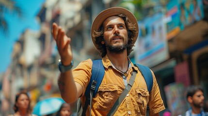 Male Tourist Exploring Urban Street