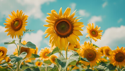 Obraz premium Field of Sunflowers Under Blue Sky