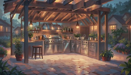 Kitchen facilities were built outside the house. Generative AI.