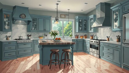 Home kitchen concept design illustration. Generative AI.