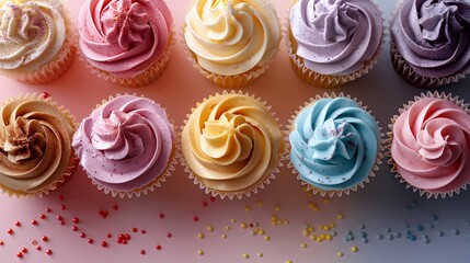 Assorted Cupcakes with Colorful Frosting