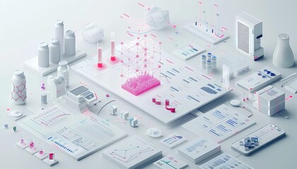 Healthcare Data Analytics, Illustrate a concept of healthcare data analytics, with data visualization tools and analytics platforms analyzing large datasets