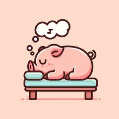 vector style illustration cute sleeping pig