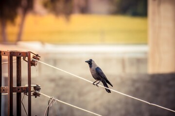 crow bird sitting on a wire