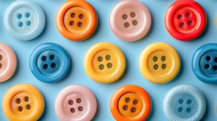 Fototapeta premium Assorted Colorful Sewing Buttons on Blue Background