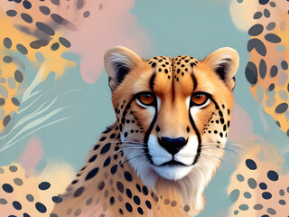 Amazing Art Cheetah animal abstract wallpaper in pastel colors backround Image - obrazy, fototapety, plakaty