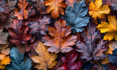 Autumn background of leaves, dark red texture