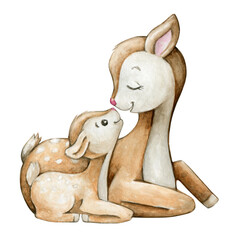deer. mom and baby watercolor clipart
