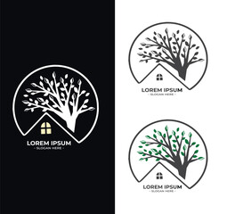 house tree in a circle vector logo