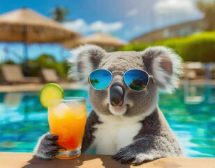 Koala at a tropical resort relaxing on vacation