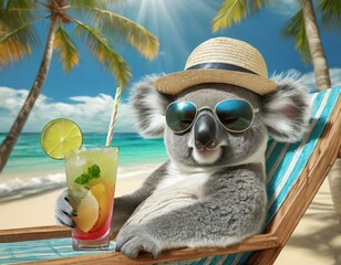 Koala at a tropical resort relaxing on vacation