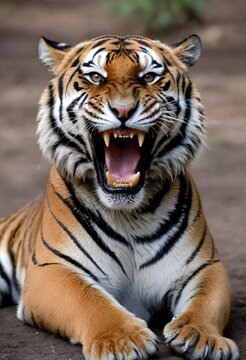 Fierce Tiger Roaring in Close-Up