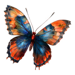 Colorful butterflies in watercolor style isolated on transparent background.