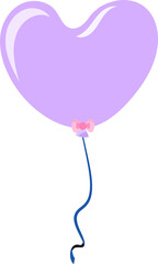 illustration of purple heart balloon with ribbon, birthday balloons with transparent background	
