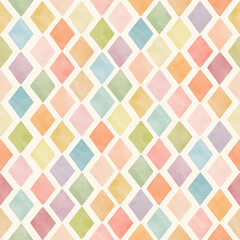 Cute watercolor diamonds seamless pattern. Pastel colored geometric repeated design with brush texture. Colorful simple light background for packaging, wrapping, covers, fabrics, stationery