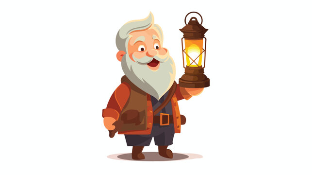 Cute bearded dwarf holding lantern. Character illum