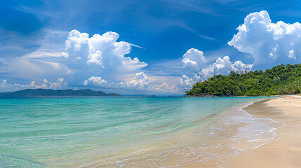 Beautiful Beach with calm sea and sky view landscape, tropical beach for relax in vacation holiday, Summer time.