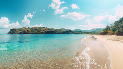 Beautiful Beach with calm sea and sky view landscape, tropical beach for relax in vacation holiday,...
