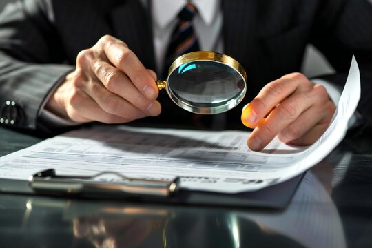 Tax Fraud Investigation: Magnifying Glass Audit by Investigator