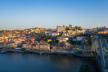 The sunrise view of the cityscape in Porto, Portugal.