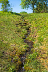 Small stream on a slope with running water - 782839179