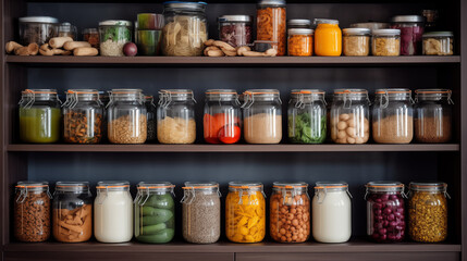 Fototapeta na wymiar Home storage, organize home, shelf and storage for food and stuff in kitchen home design concept, photo shot