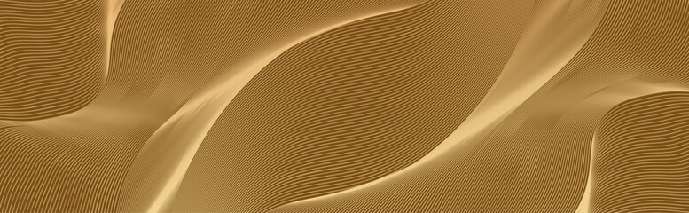 Luxury Horizontal abstract gold wavy background design. Modern guilloche curves line pattern in premium colors. Monochrome golden stripe texture for banner, business card, backdrop, vector template