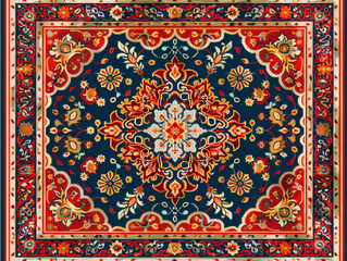 3D Persian rug with intricate patterns, vector art, vibrant hues
