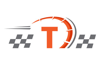 Letter T with Racing Flag Logo. Speed Logo Symbol