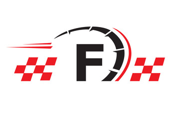 Letter F with Racing Flag Logo. Speed Logo Symbol