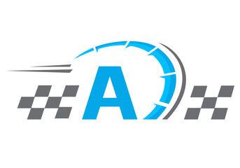 Letter A with Racing Flag Logo. Speed Logo Symbol