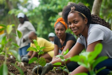 Diverse Group Planting Trees in Celebration of World Environment Day