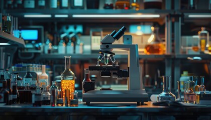 Biomedical Research Background, Produce a background image highlighting biomedical research tools and equipment such as microscopes, centrifuges, PCR machines, and lab glassware