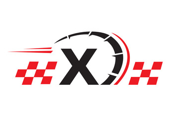 Letter X with Racing Flag Logo. Speed Logo Symbol