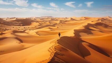 Fototapeta na wymiar Dunes in a gigantic desert, infinite horizon of sand, aerial landscape view of a natural and spectacular beautiful spot