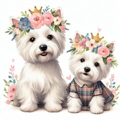 Shih Tzu Dog Mom and Baby ,Watercolor Mother's Day Clip Art, Greeting Art Cute Cartoon Character Illustration Design Isolated on White Background