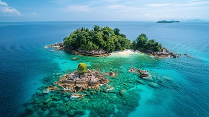 Fototapeta na wymiar Aerial View of Tropical Island with Clear Waters
