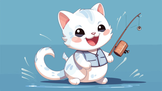 Cute cat is catching fish cartoon characters 2d fla
