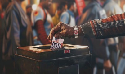 Election Day Concept - hand putting a small piece of paper with the word Do It into a ballot box Fictional Character Created by Generative AI. - Powered by Adobe