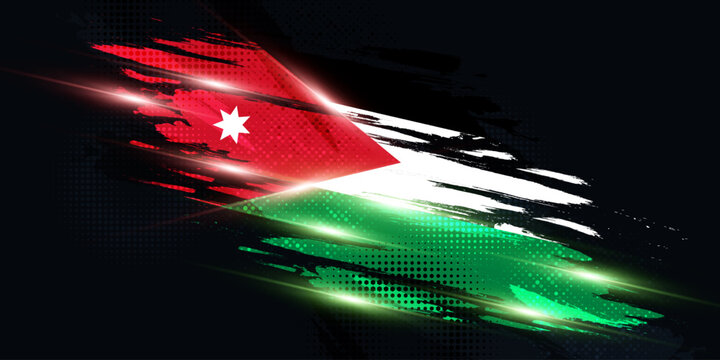 Jordan Flag in Brush Paint Style with Halftone Effect. National Flag of Jordan with Grunge Brush Concept