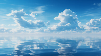 Blue sky over calm sea. Blue sea and sunny sky on horizon over calm water - 782844165