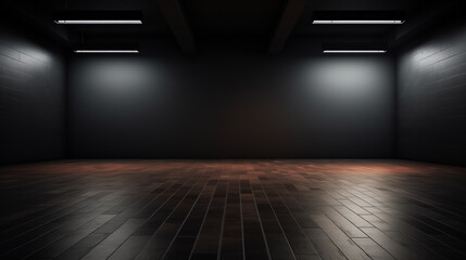 Dark grey gradient background spotlight on empty studio room. Empty dark abstract cement wall and studio room with smoke float up interior texture for display products wall background. - 782844168