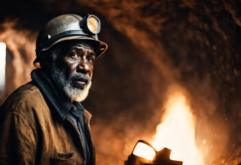 African miners working underground in a coal mine
